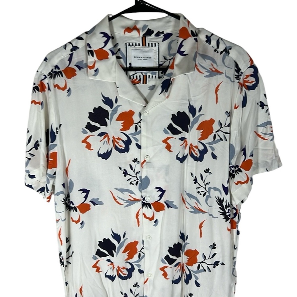 Denim & Flower White Floral Viscose Button Up Shirt Mens Size M